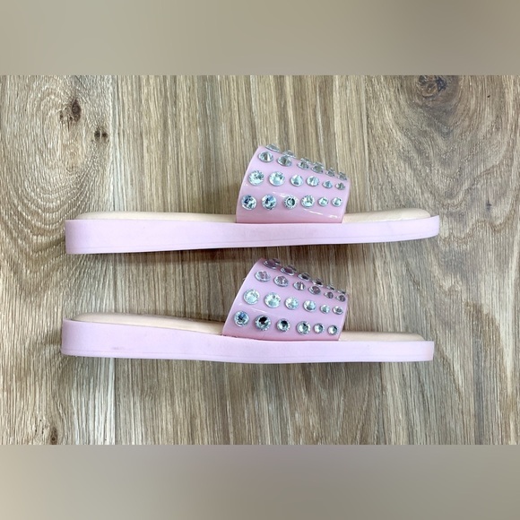 Antonio Melani Gildie Hotfix Embellished Vinyl Slide Sandals Size 7.5 (fits 8.5) - Picture 3 of 4